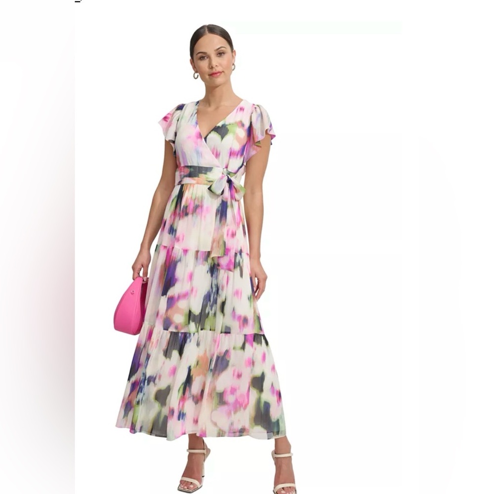 DkNY Multicoloured floral midi dress with tie waist #floral #dressy #summer